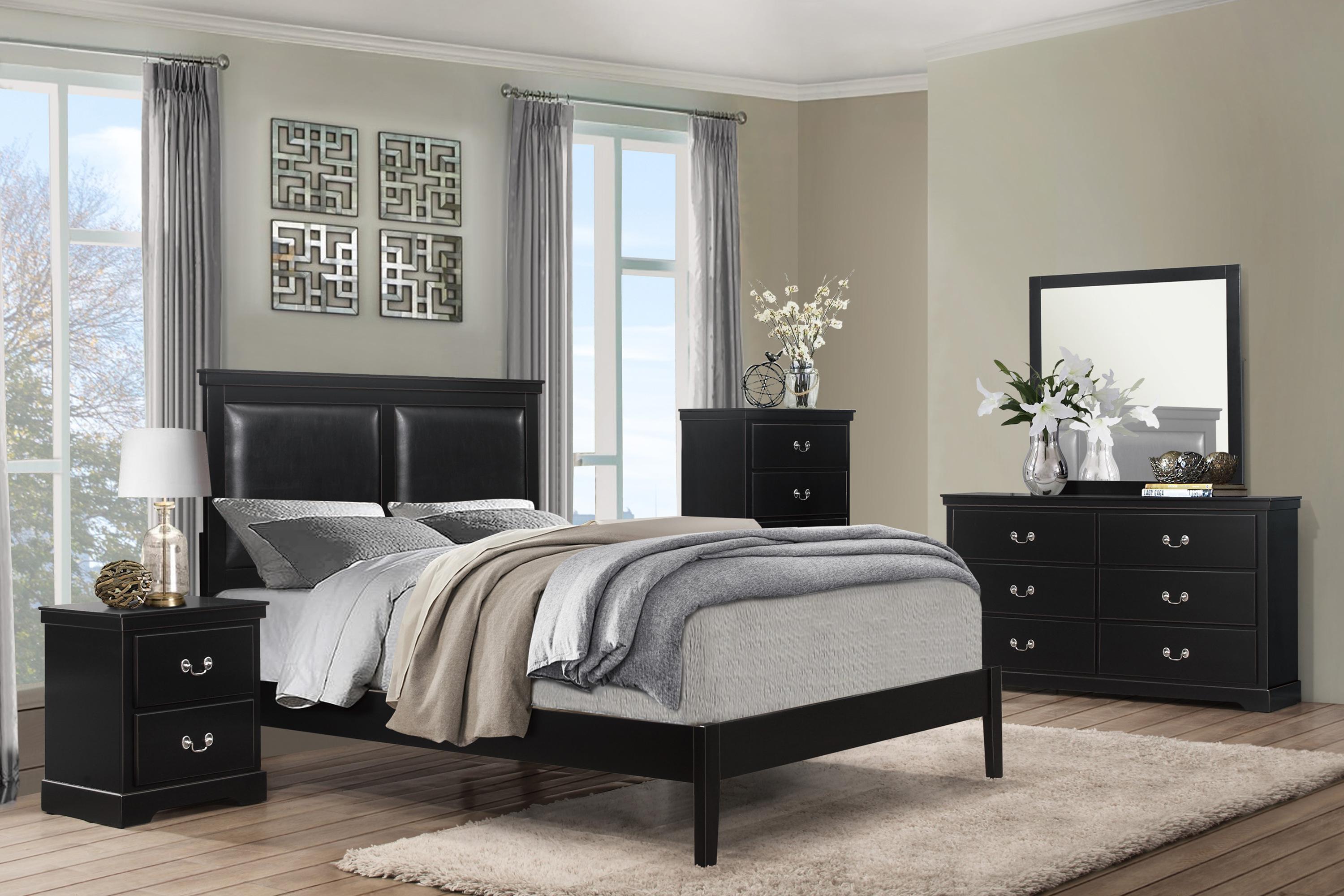 Modern Bedroom Set 1519BK-1-6PC Seabright 1519BK-1-6PC in Black Faux Leather
