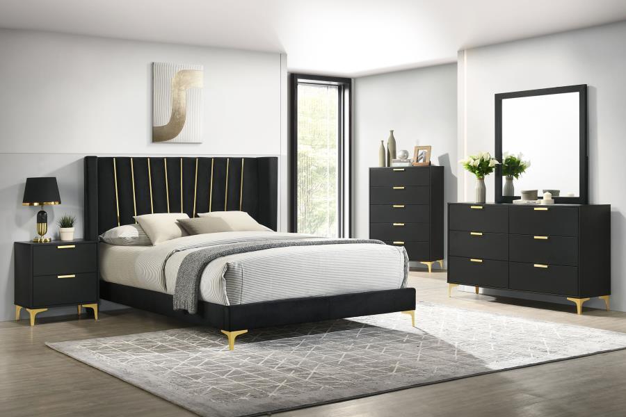 

    
Modern Black Wood Queen Panel Bedroom Set 5PCS Coaster Kendall 301161Q
