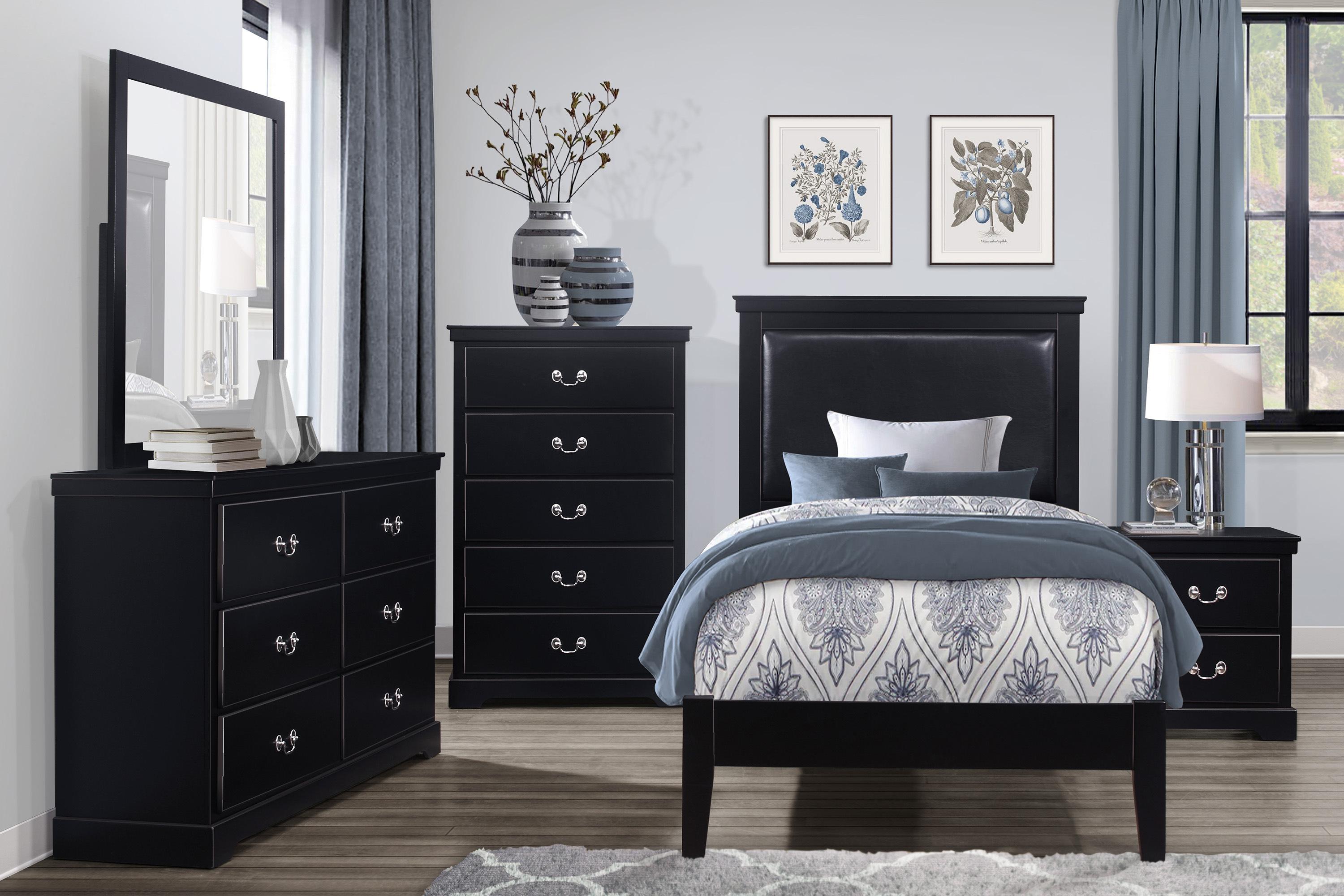 

    
Modern Black Wood Twin Bedroom Set 5pcs Homelegance 1519BKT-1* Seabright
