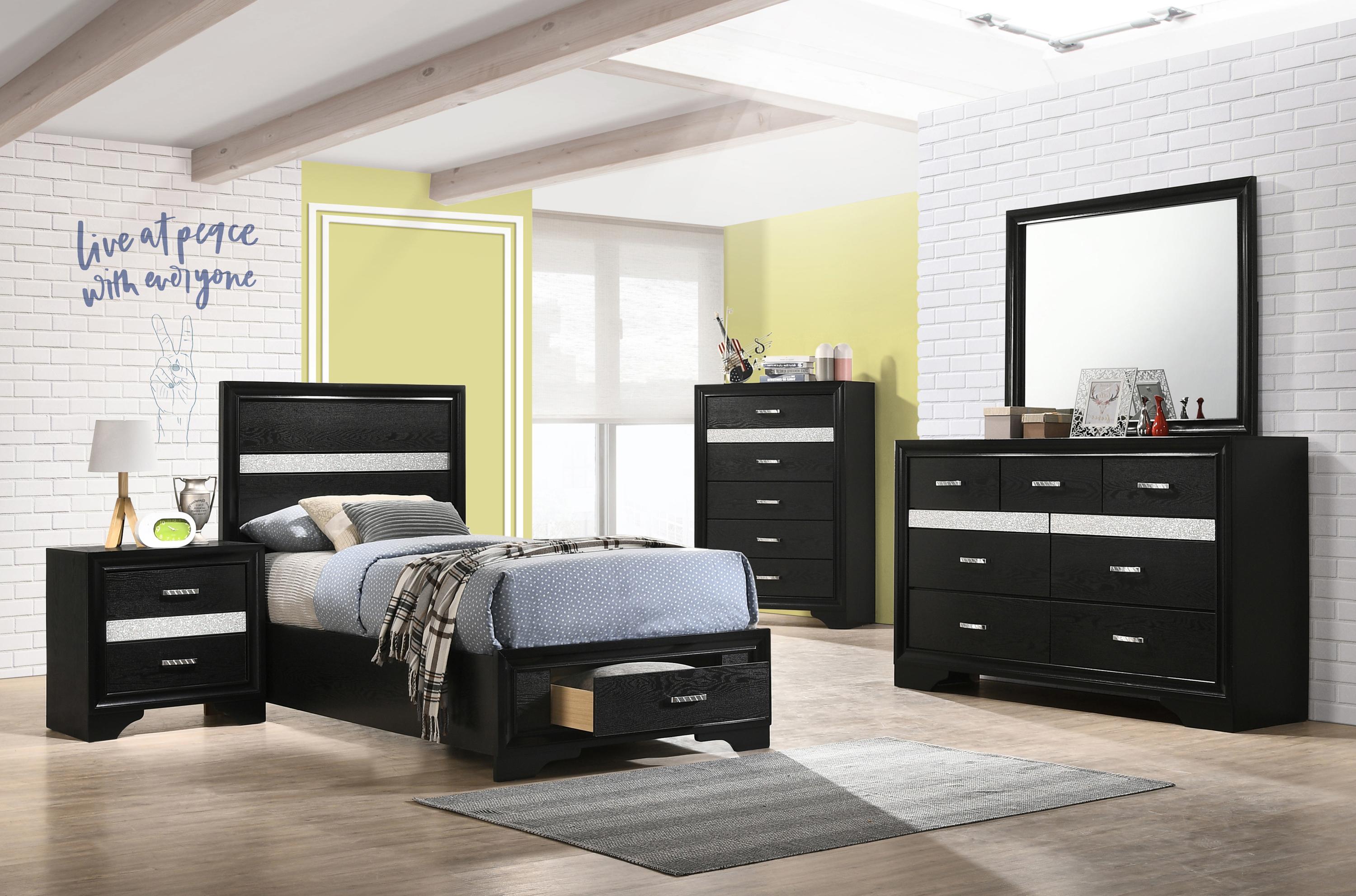 

    
Modern Black Wood Twin Storage Bedroom Set 5pcs Coaster 206361T Miranda
