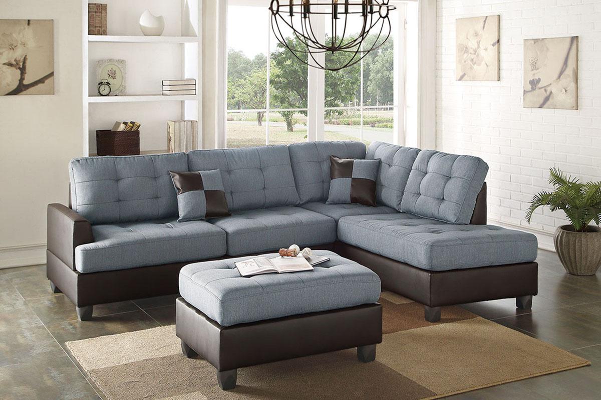 Contemporary, Modern 2-Pcs Sectional Sofa F6858 F6858 in Blue, Brown Faux Leather