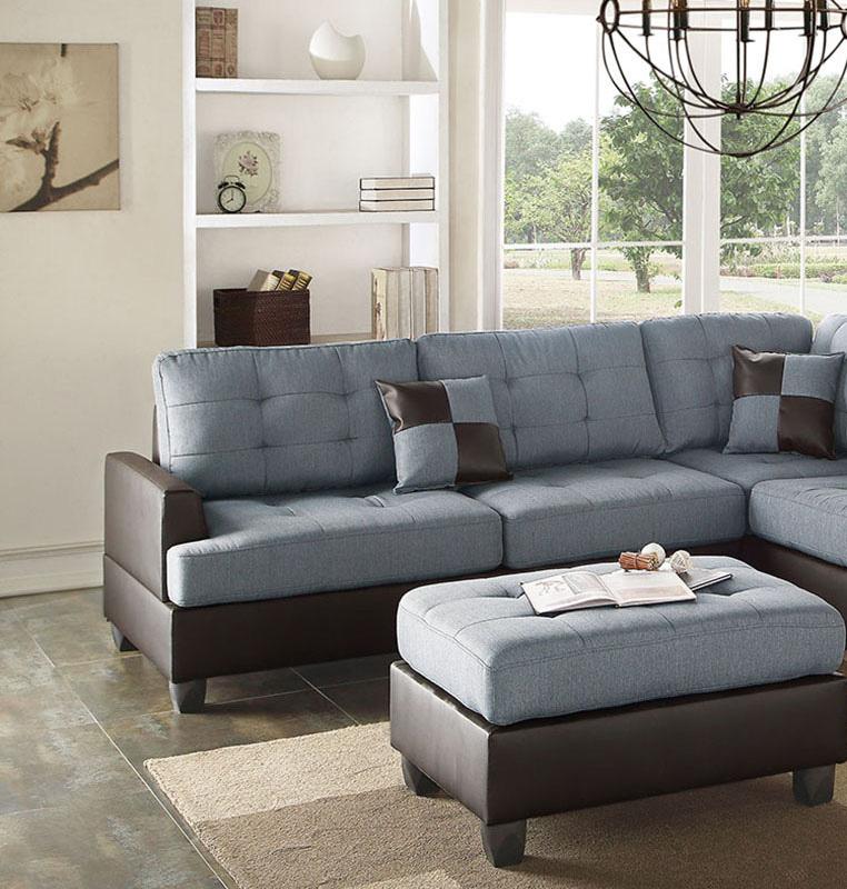 

    
Poundex Furniture F6858 2-Pcs Sectional Sofa Blue/Brown F6858
