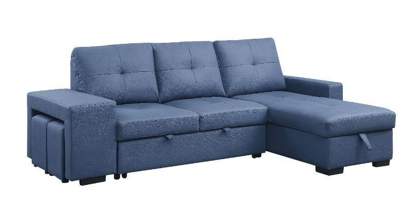 

    
Modern Blue Fabric Futon Sofa by Acme Strophios 54650
