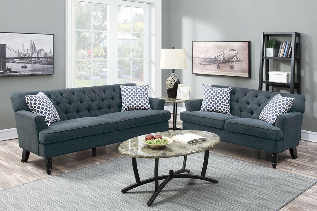

    
Blue Fabric Sofa Loveseat Set 2 Pcs F6941 Poundex Contemporary Modern
