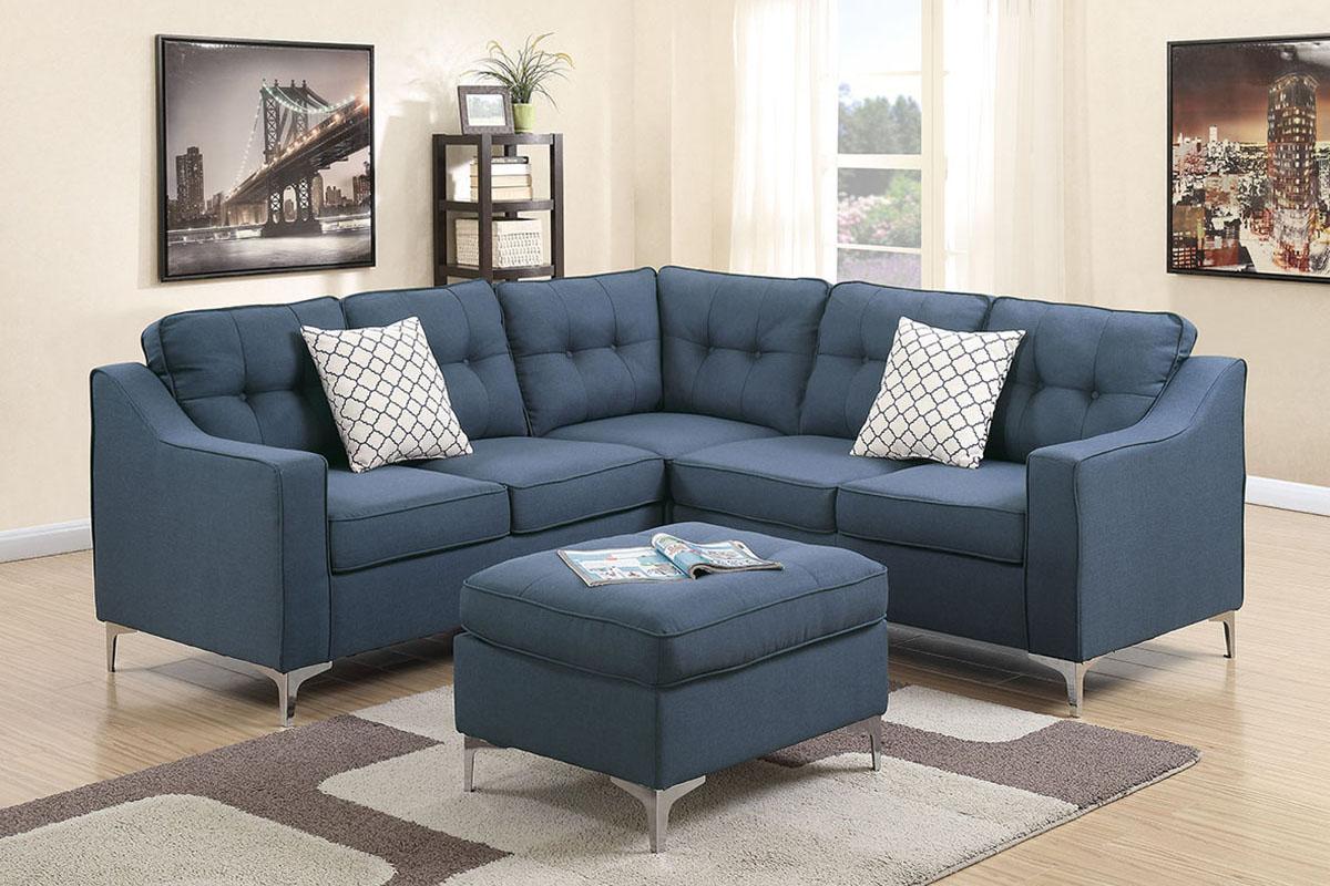 Contemporary, Modern 4-Pcs Sectional F6999 F6999 in Blue Fabric