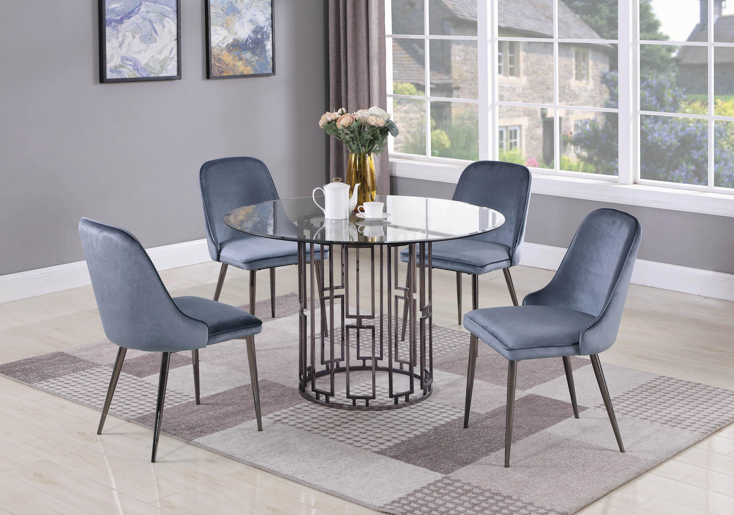 

    
107954 Modern Blue Fabric Upholstery Dining chair Set 4 pcs Byum by Coaster

