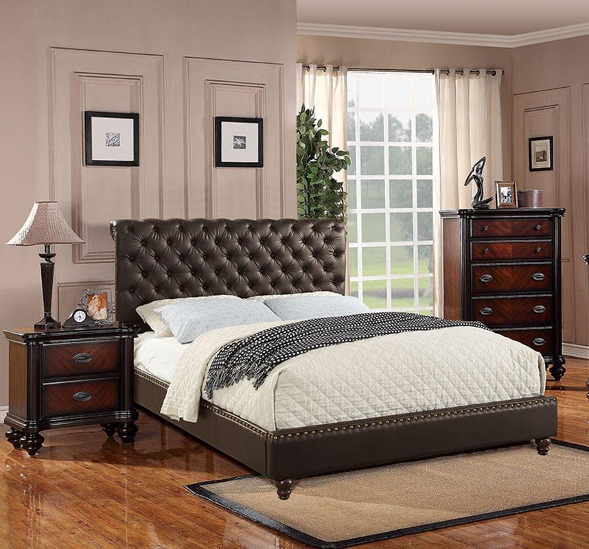 

    
Modern Brown Faux Leather Upholstered Eastern King Bed F9369 Poundex
