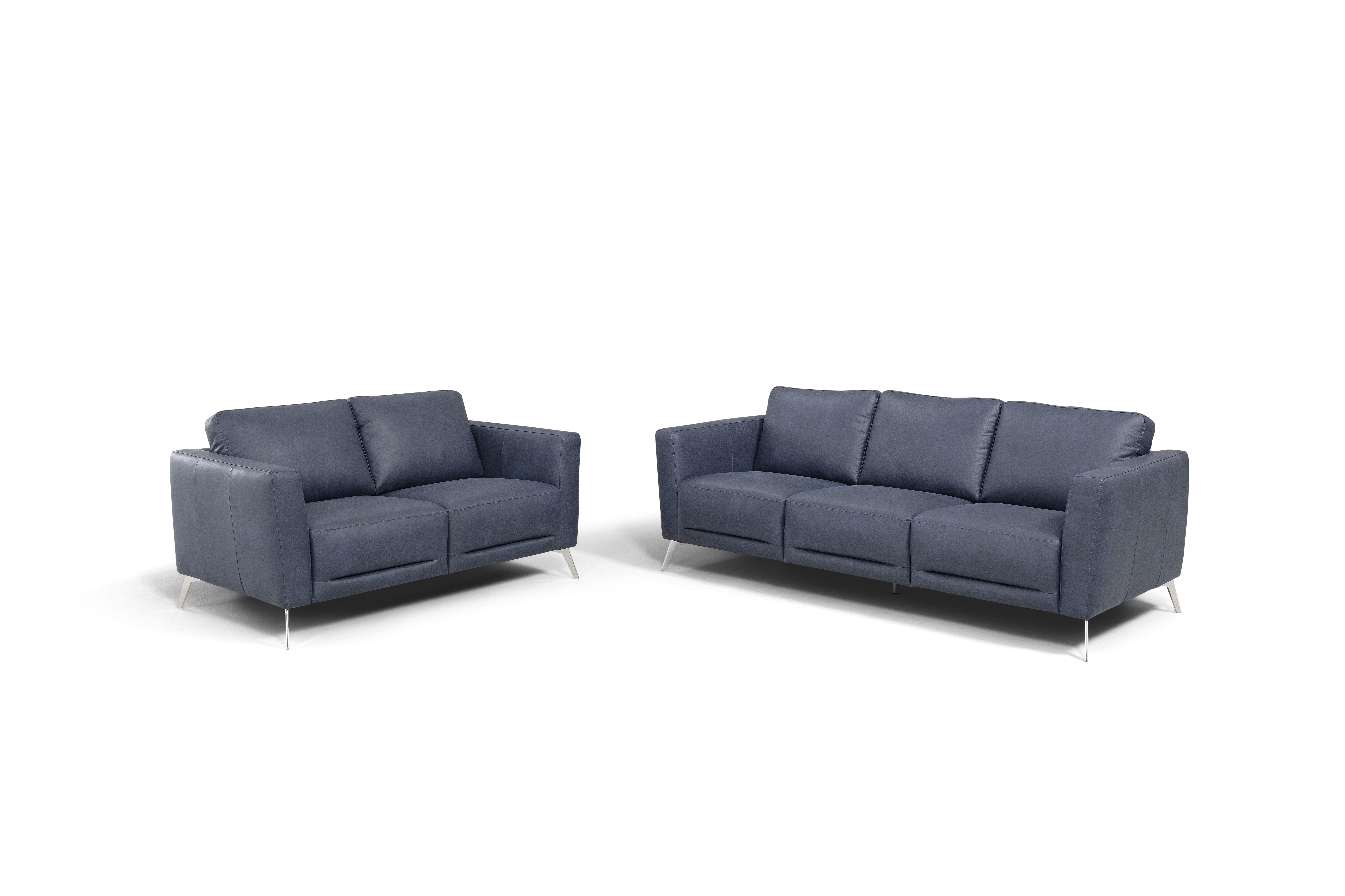 Modern Sofa and Loveseat Set Astonic LV00212-2pcs in Blue Leather