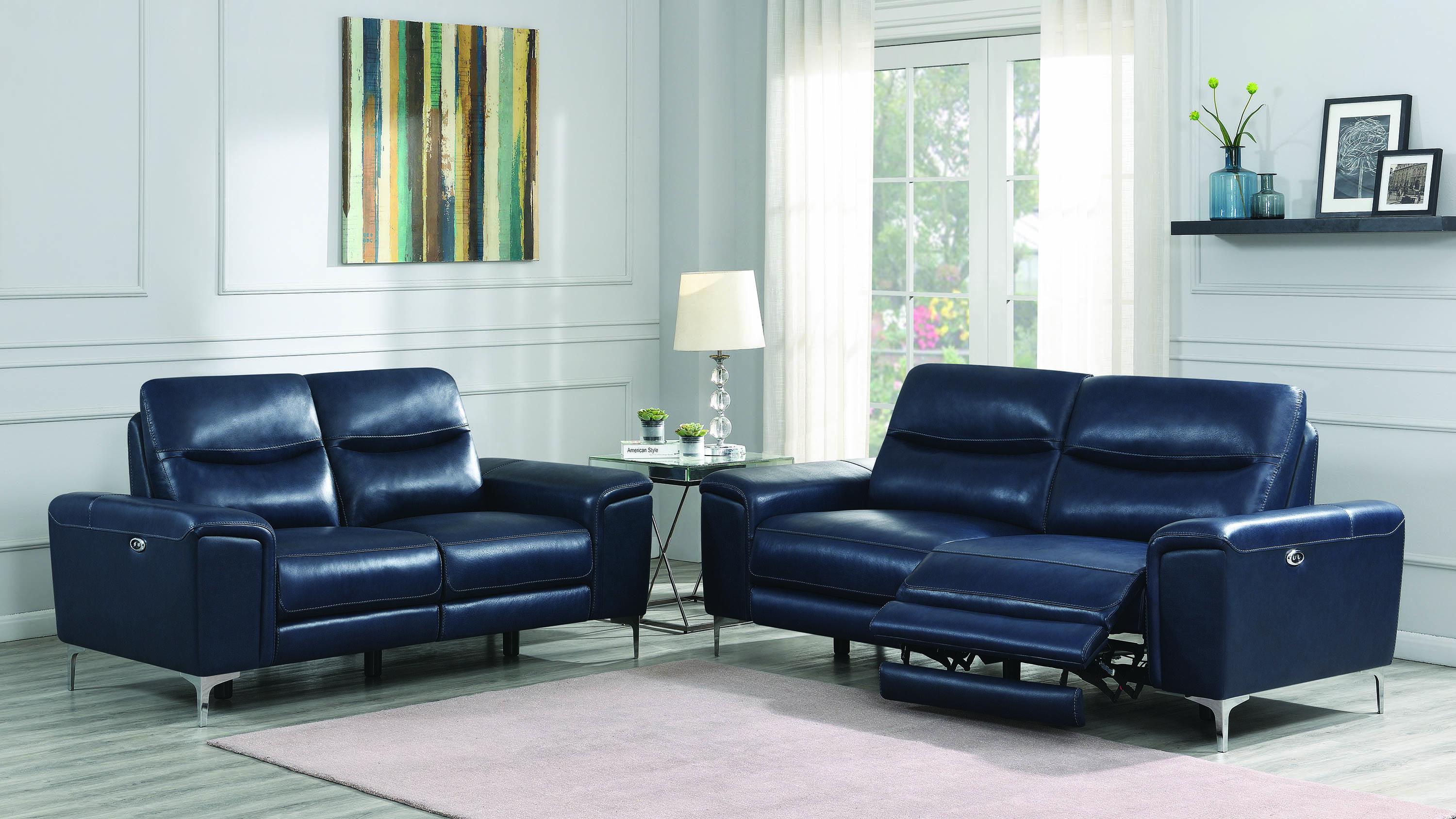 

        
021032459116Modern Blue Leather Upholstery Power loveseat Largo by Coaster
