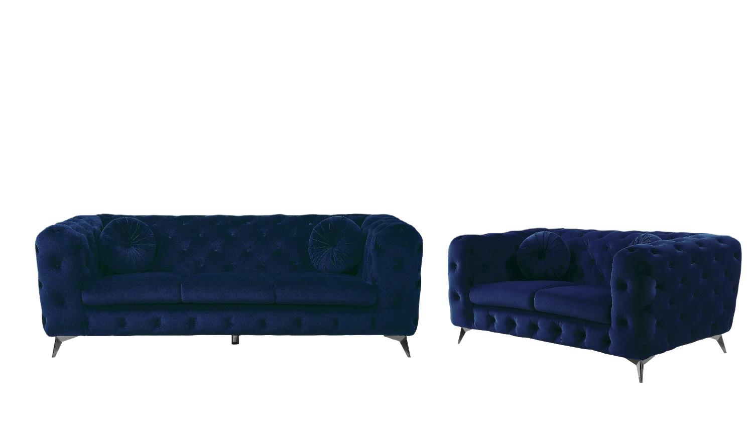 Modern Sofa and Loveseat Set Atronia 54900-2pcs in Blue Fabric
