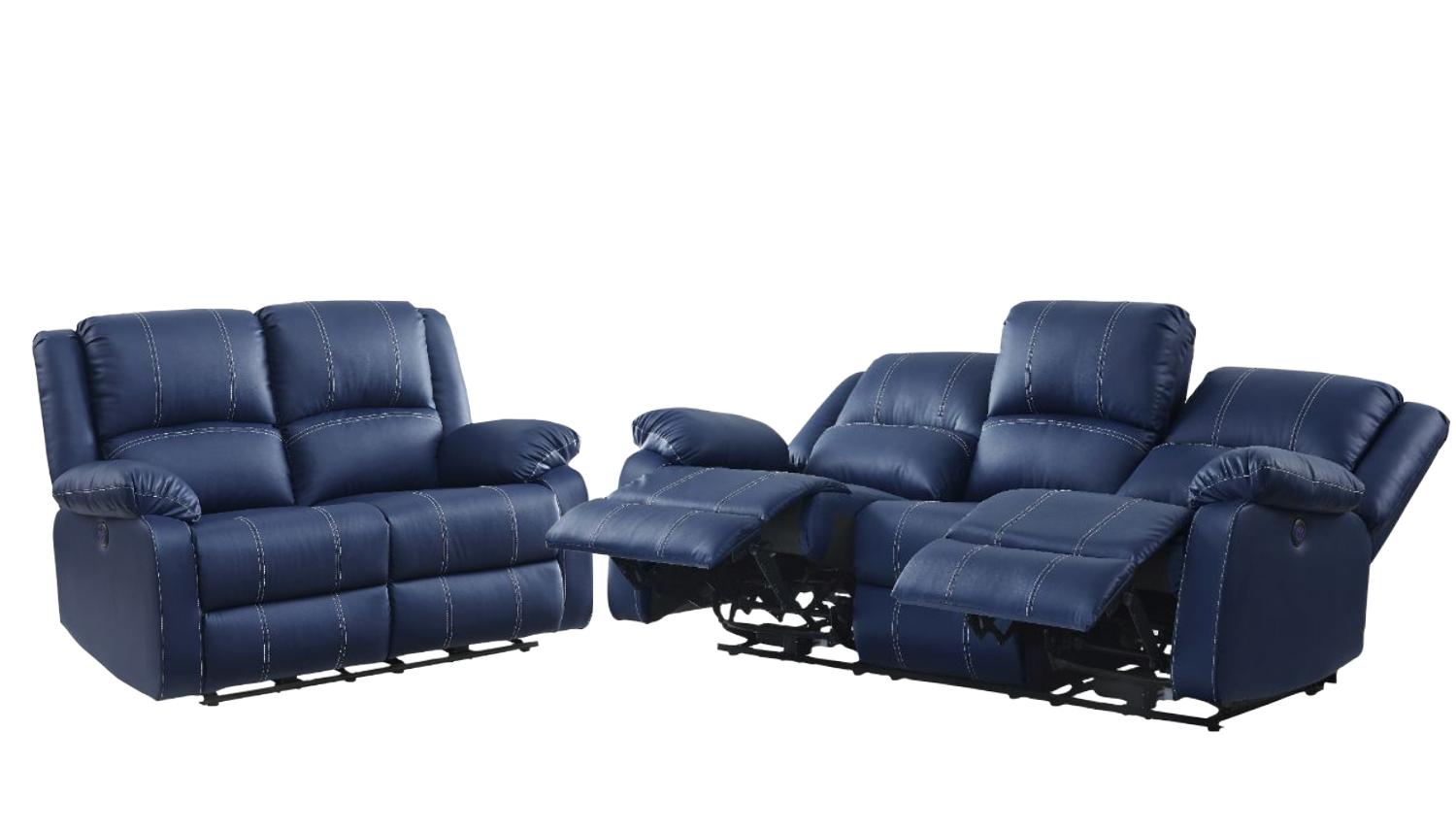 Modern Sofa and Loveseat Zuriel 54615-2pcs in Blue Faux Leather