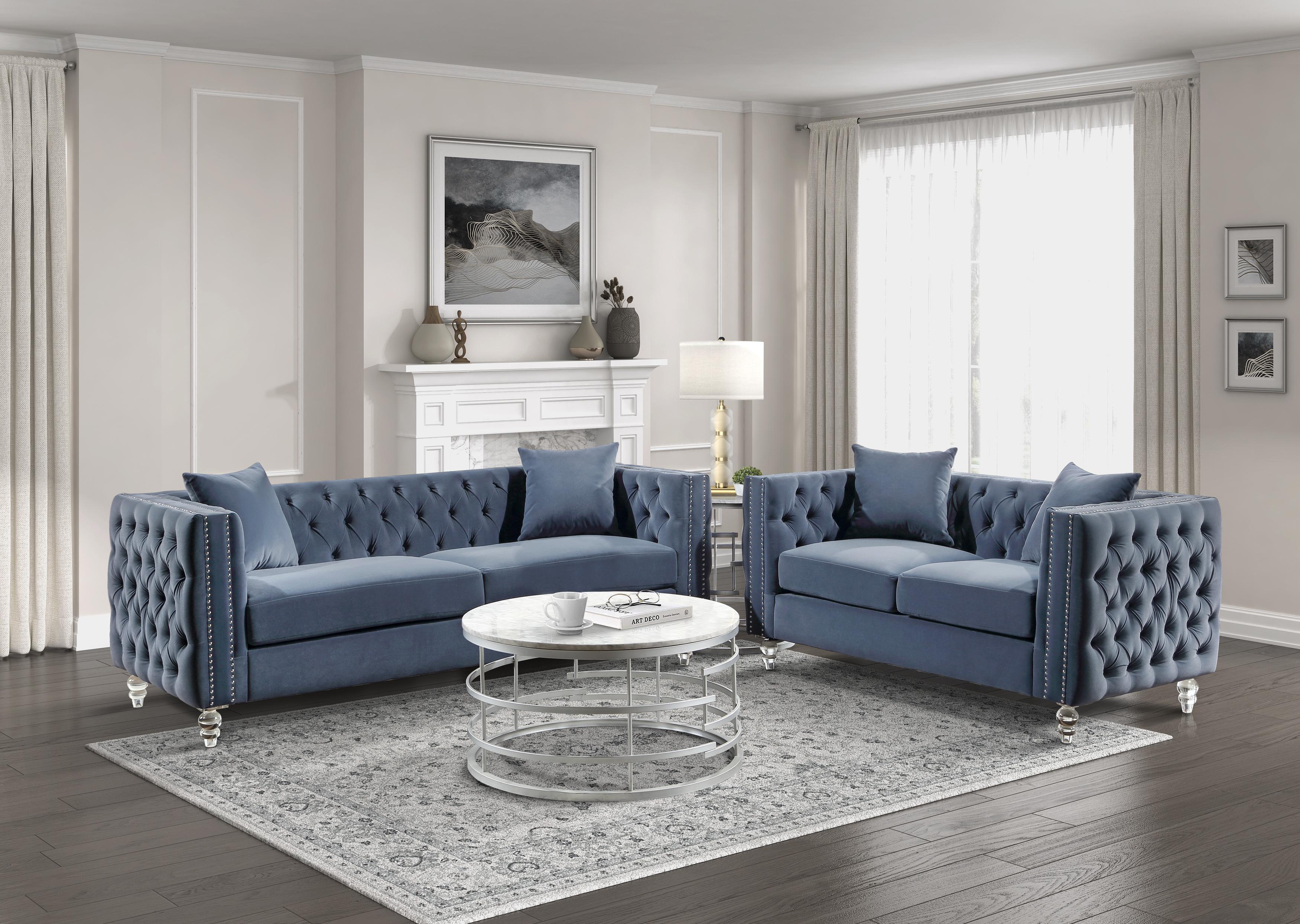 

    
Modern Blue Solid Wood Living Room Set 2pcs Homelegance 9349DBU Orina
