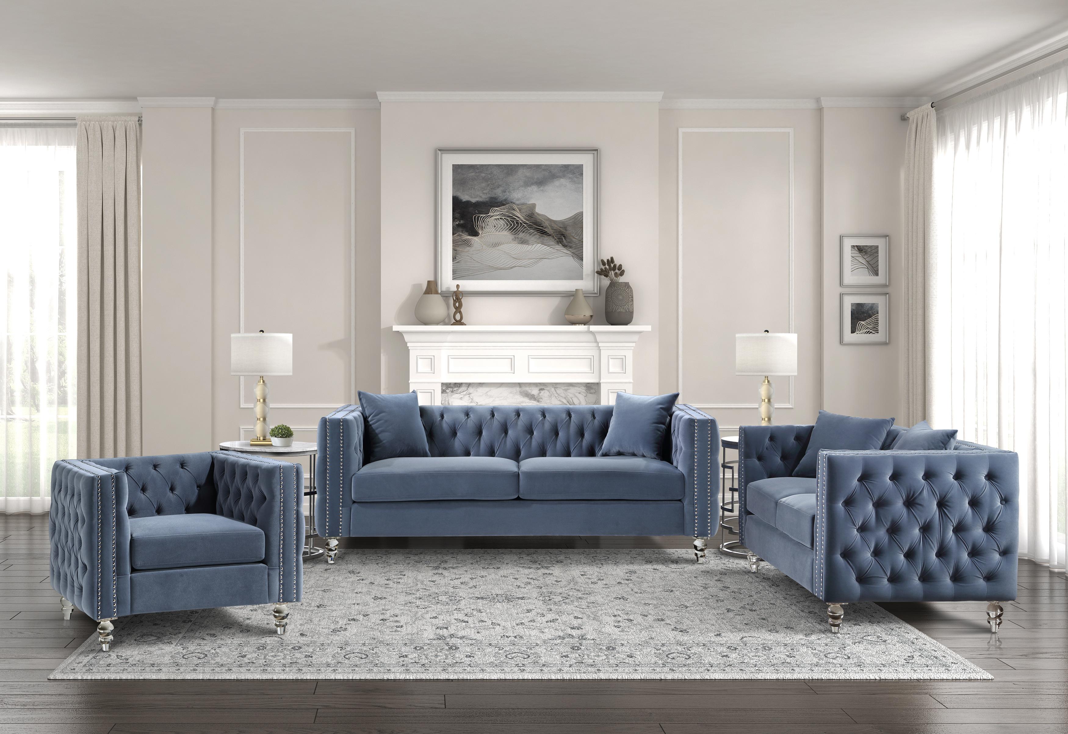 

    
Modern Blue Solid Wood Living Room Set 3pcs Homelegance 9349DBU Orina
