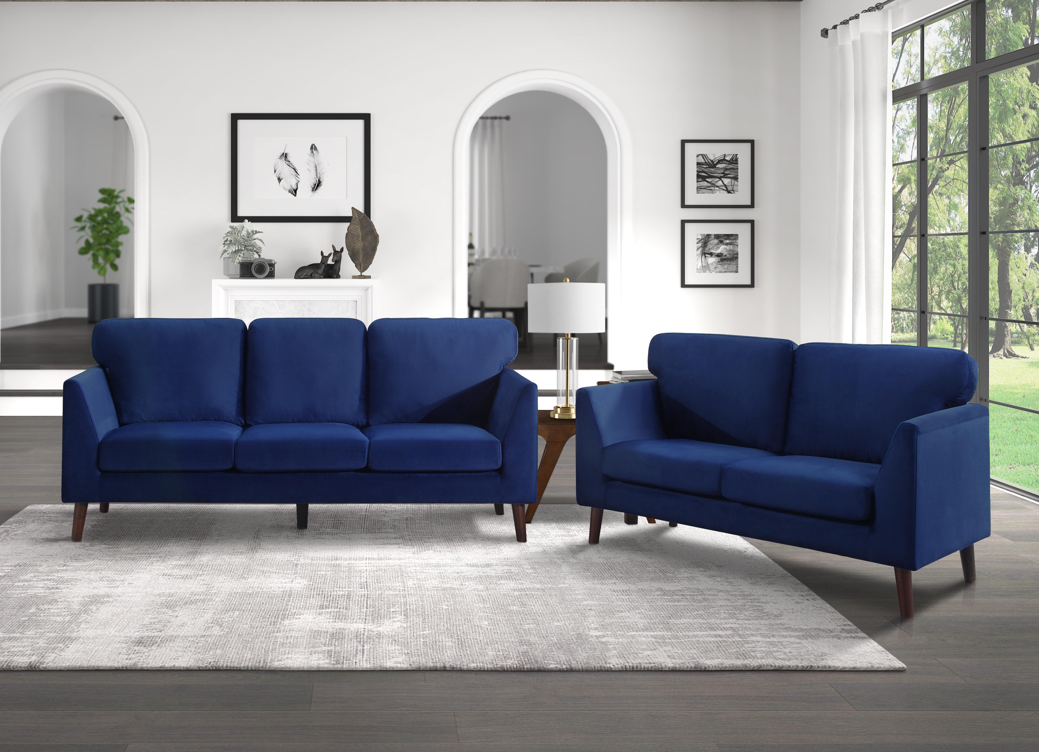 Modern Living Room Set 9338BU-2PC Tolley 9338BU-2PC in Blue Velvet
