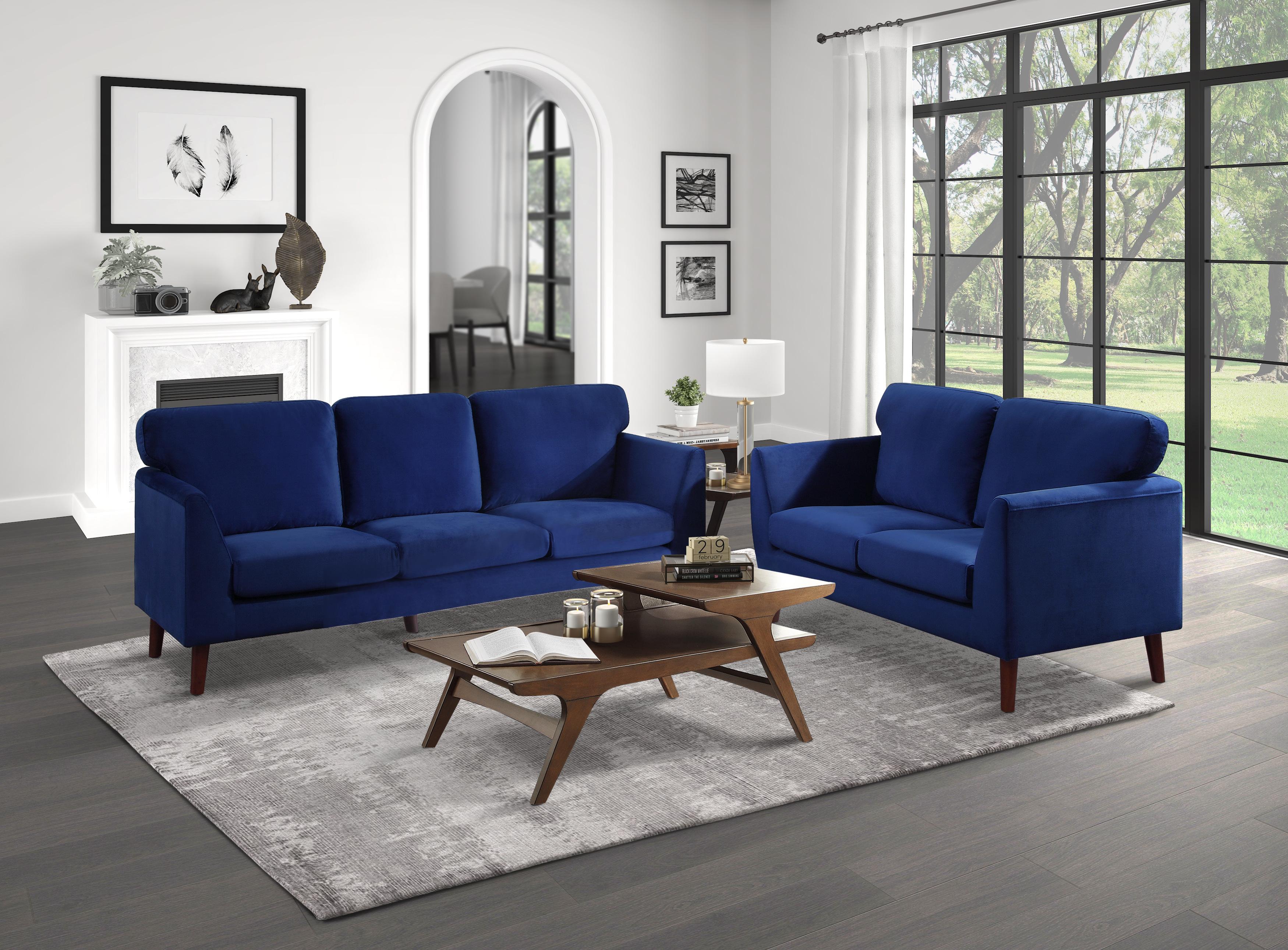 

    
Modern Blue Velvet Living Room Set 2pcs Homelegance 9338BU Tolley
