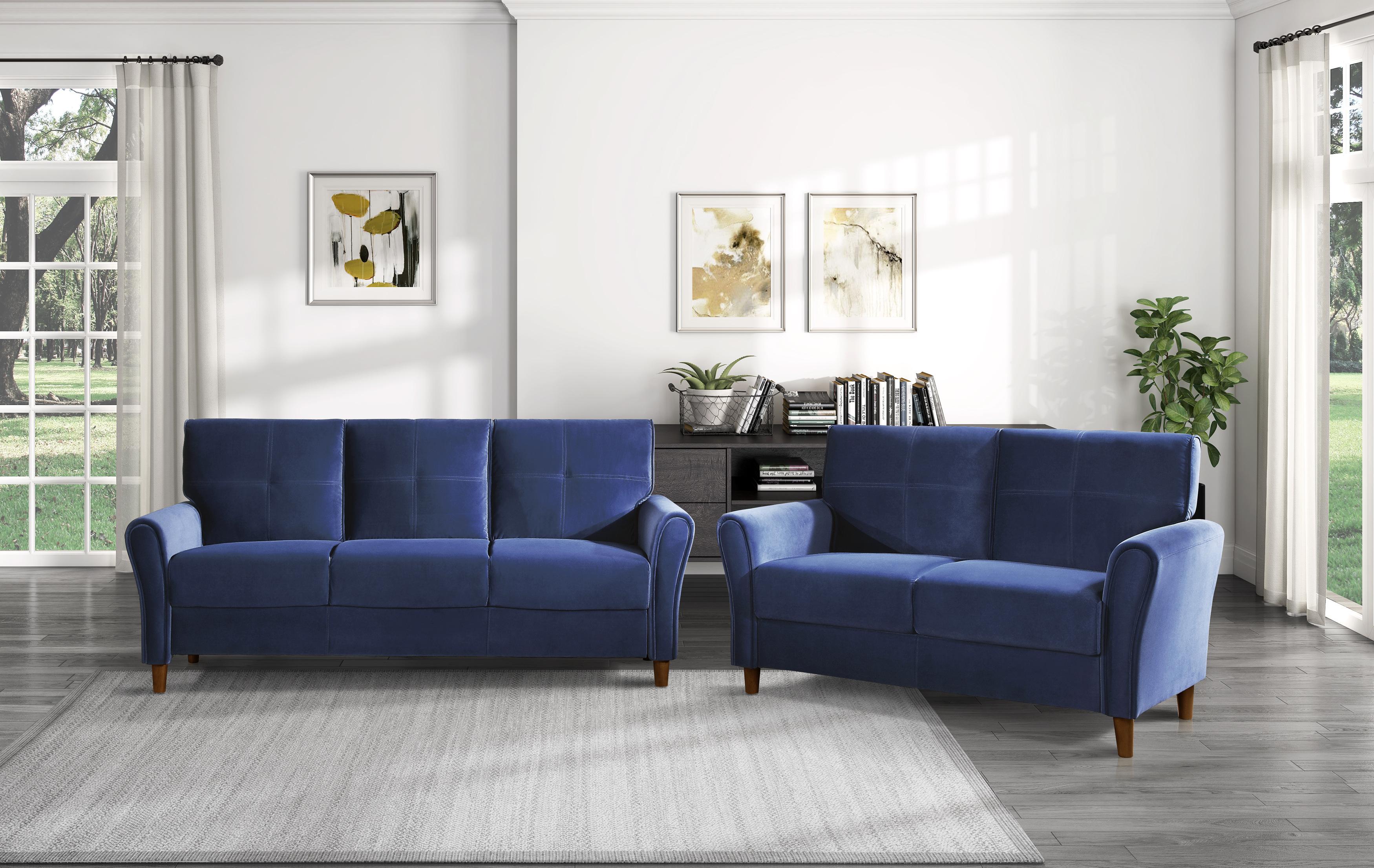 Modern Living Room Set 9348BUE-2PC Dunleith 9348BUE-2PC in Blue Velvet