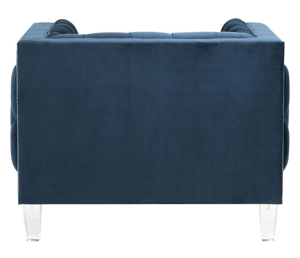 

    
 Shop  Modern Blue Velvet Sofa + Loveseat + Chair by Acme Ansario 56455-3pcs
