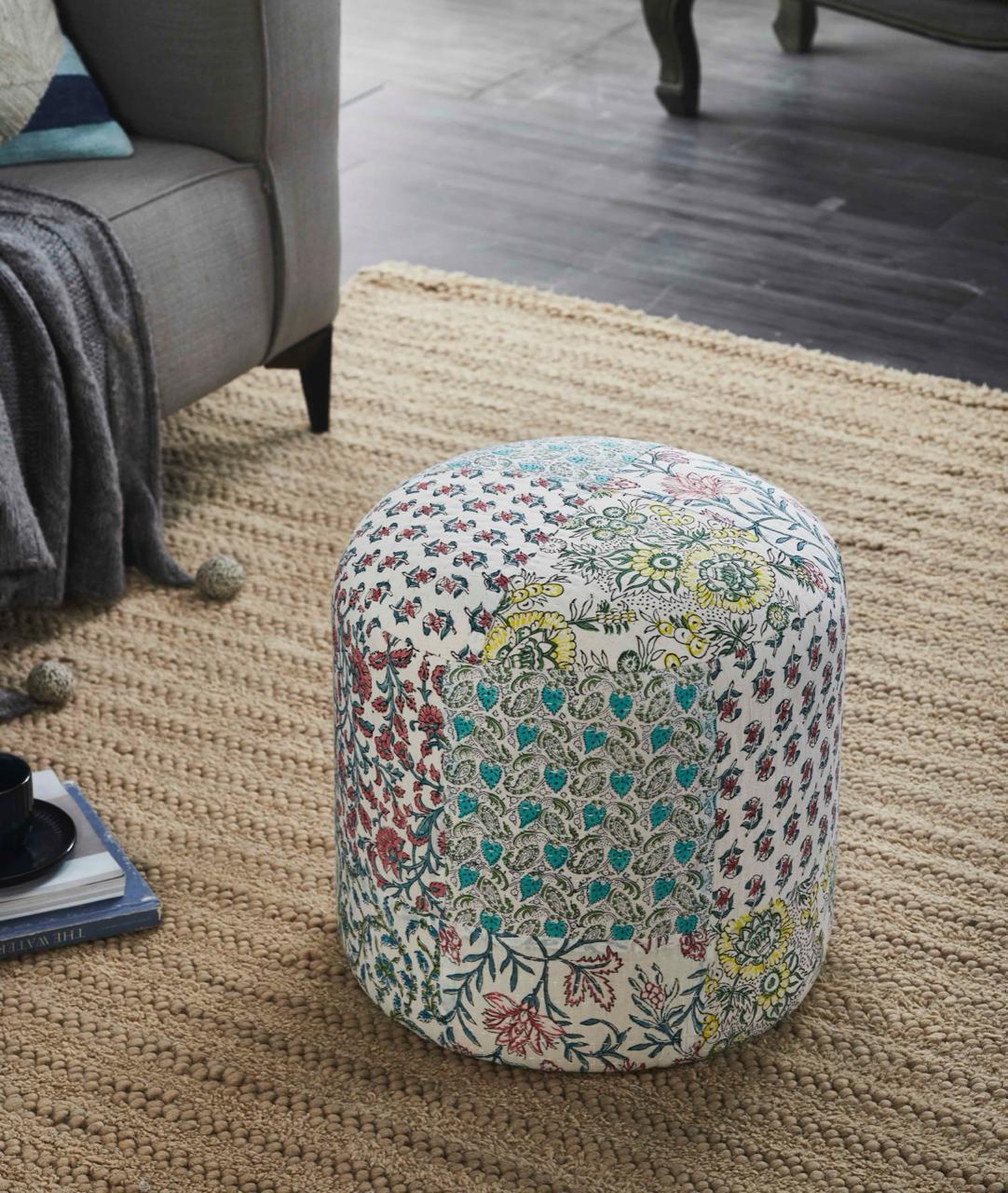 Modern, Traditional Ottoman P100 Round Pouf 718852653274 718852653274 in Blue Fabric