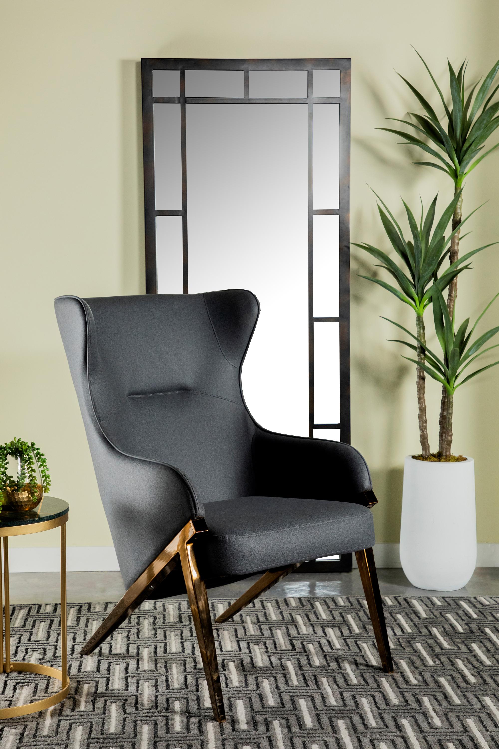

    
Modern Bronze & Slate Micro-Denier Leatherette Accent Chair Coaster 903053
