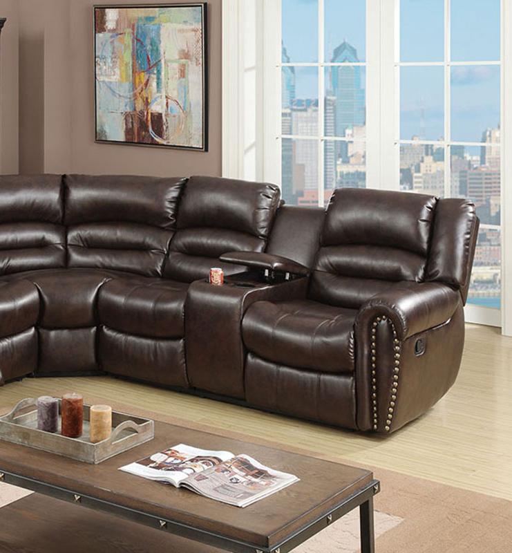 

    
Poundex Furniture F6744 Reclining Sectional Brown F6744

