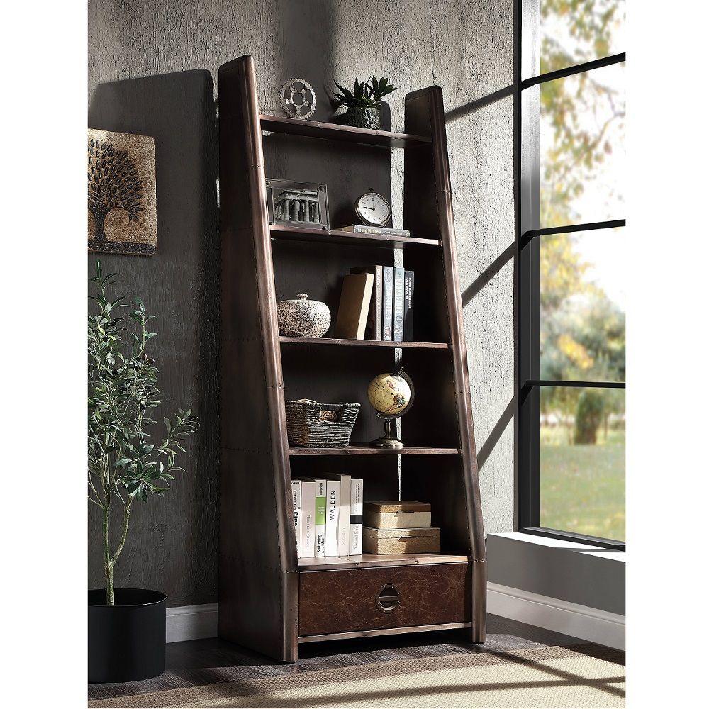 Modern Bookcase Brancaster Bookcase OF02405-B OF02405-B in Brown Top grain leather