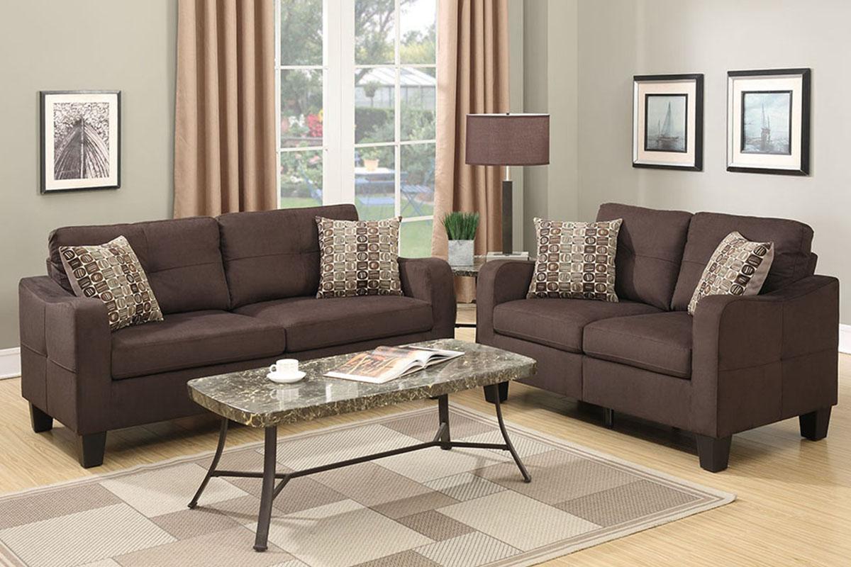 Modern 2-Pcs Sofa Set F6923 F6923 in Brown Fabric