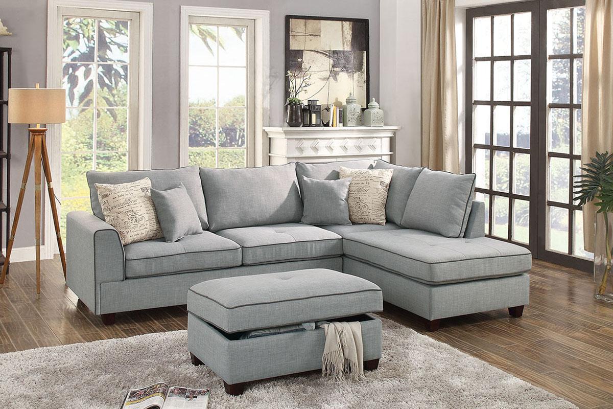 

    
Modern Light Grey Fabric 3-Pcs Sectional Sofa Set  F6543 Poundex
