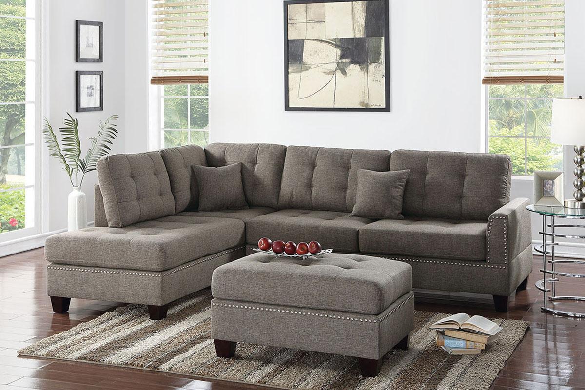 Modern 3-Pcs Sectional Sofa F6504 F6504 in Brown Fabric