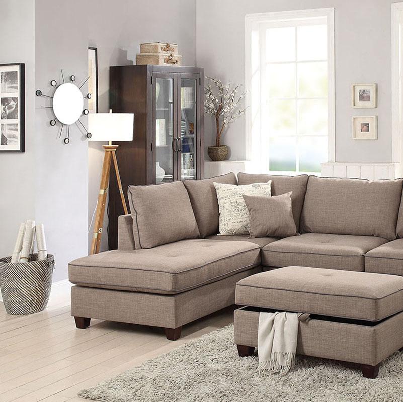 

    
Modern Brown Fabric Upholstered 3-Pcs Sectional Sofa Set F6544 Poundex
