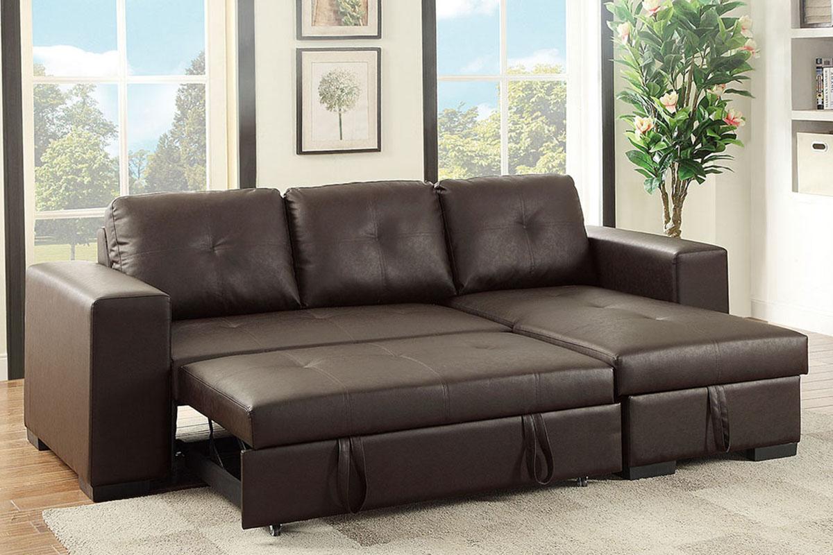 Contemporary, Modern Convertible Sectional F6930 F6930 in Brown Faux Leather