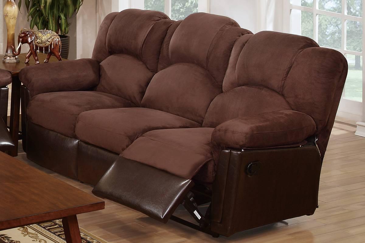 Contemporary, Modern Motion Sofa F6682 F6682 in Brown Plush Microfiber w. Faux Leather