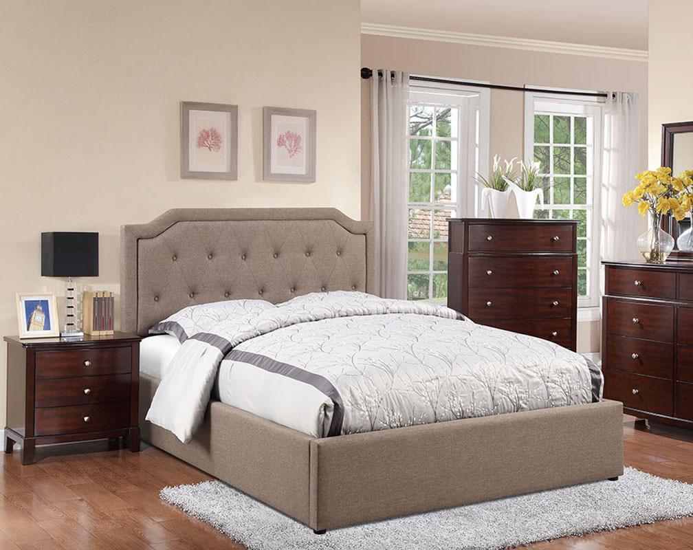 Contemporary, Modern Platform Bed F9348 F9348Q in Brown Fabric