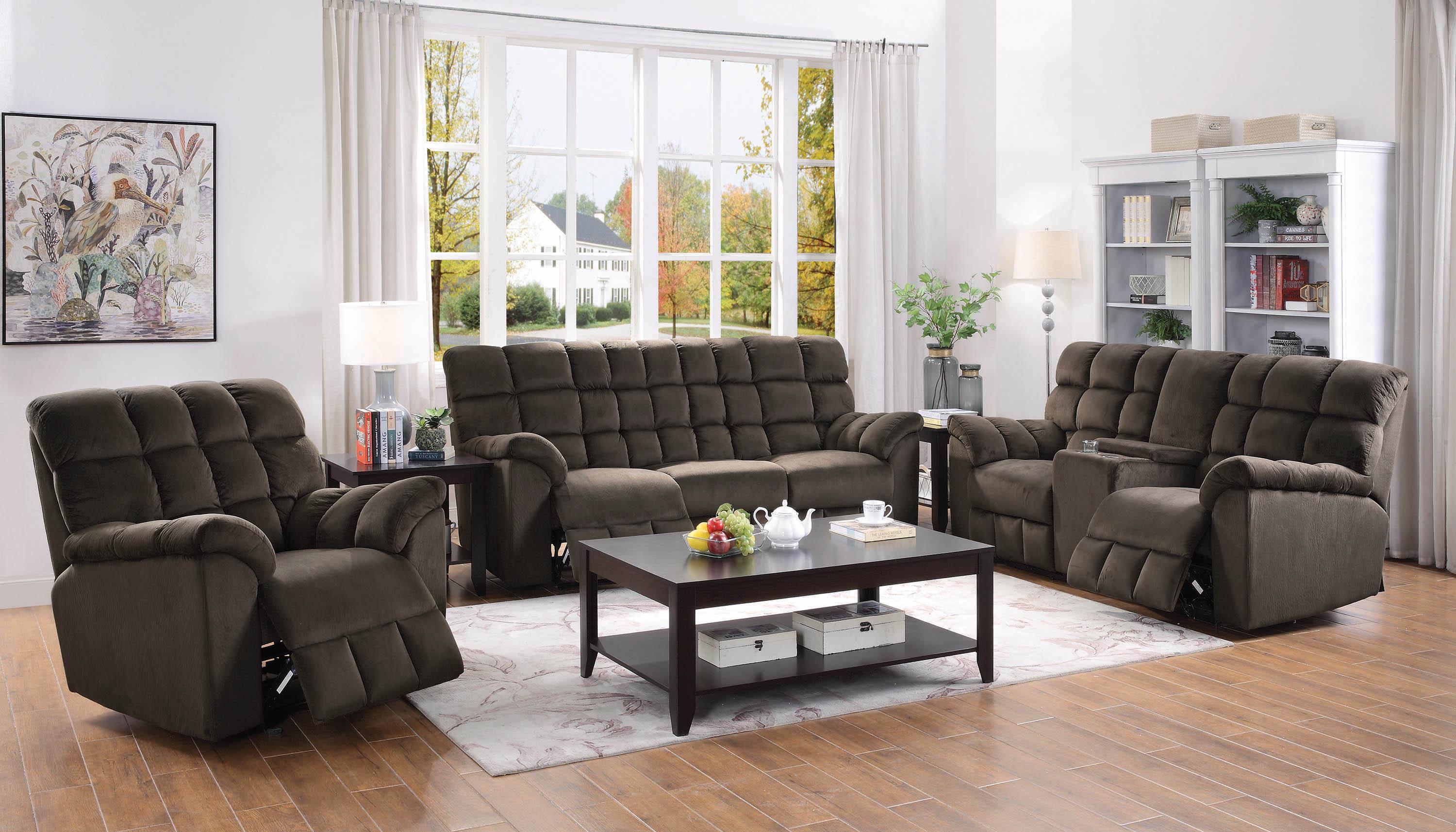 

    
Modern Brown Fabric Upholstery Motion loveseat Hershey by Coaster
