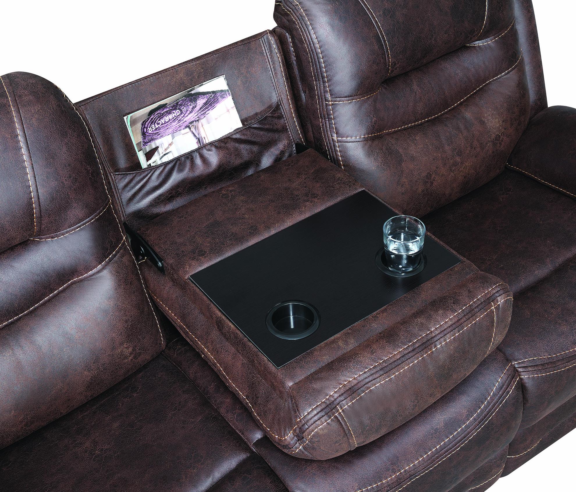 

    
 Order  Modern Chocolate Faux Suede Power Reclining Sofa Coaster 603331PP Hemer
