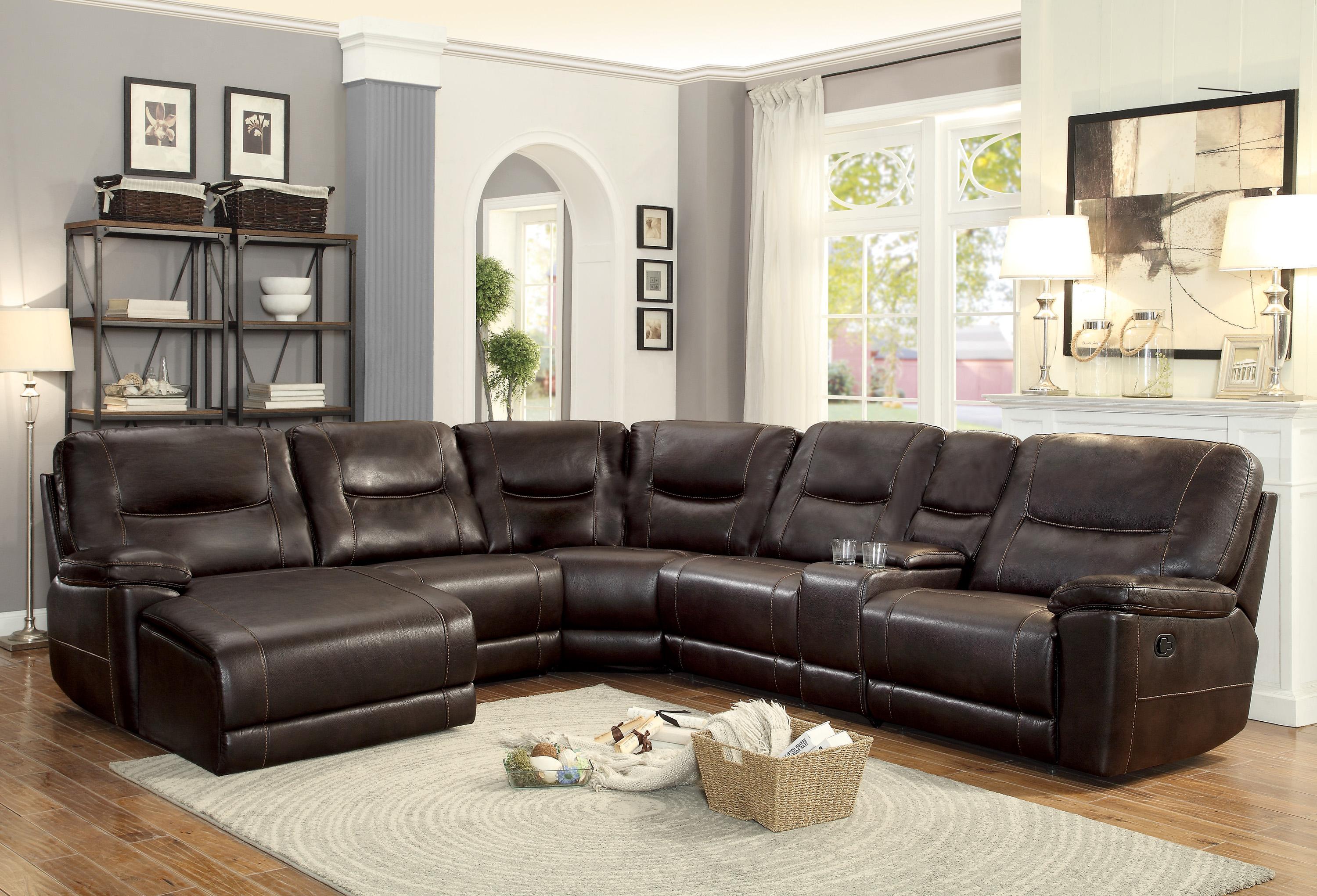 

    
 Order  Modern Brown Faux Leather 6-Piece LSF Reclining Sectional Homelegance 8490 Columbus
