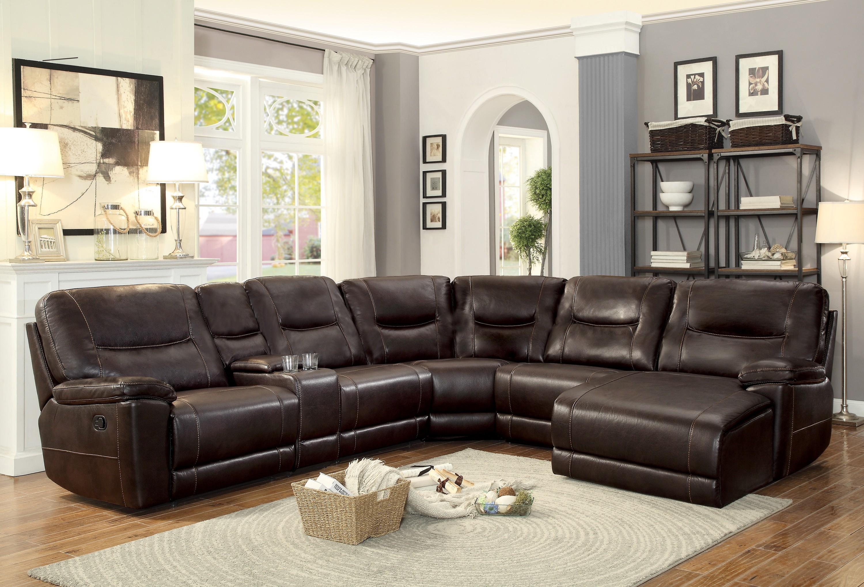 

    
Modern Brown Faux Leather 6-Piece RSF Reclining Sectional Homelegance 8490 Columbus
