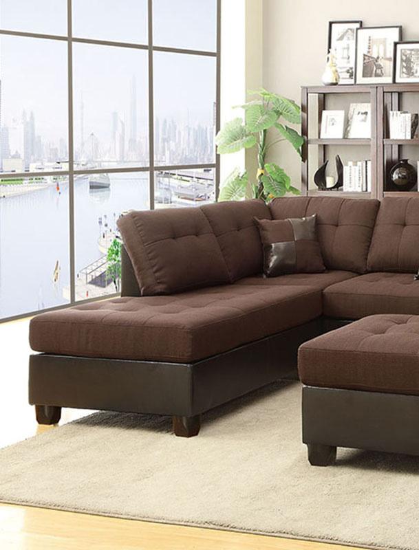 

    
3-Pcs Sectional Set F7602 Brown Fabric Espresso Faux Leather Poundex Modern
