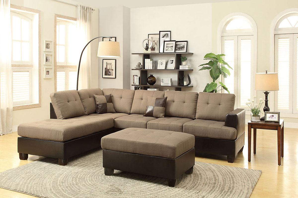 Modern 3-Pcs Sectional Set F7603 F7603 in Brown Faux Leather