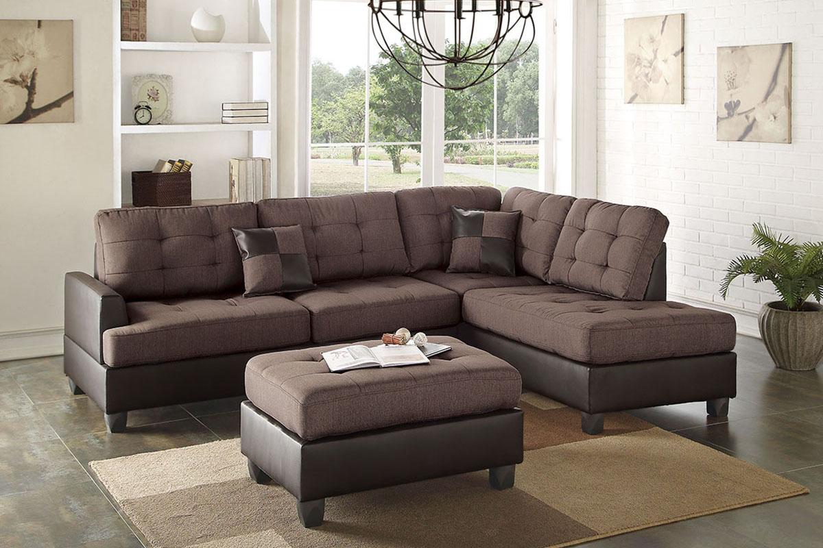 Contemporary, Modern 3-Pcs Sectional Sofa F6857 F6857 in Brown, Light Brown Faux Leather