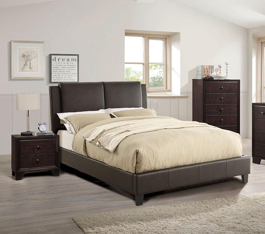 Modern Platform Bed F9336 F9336CK in Brown Faux Leather