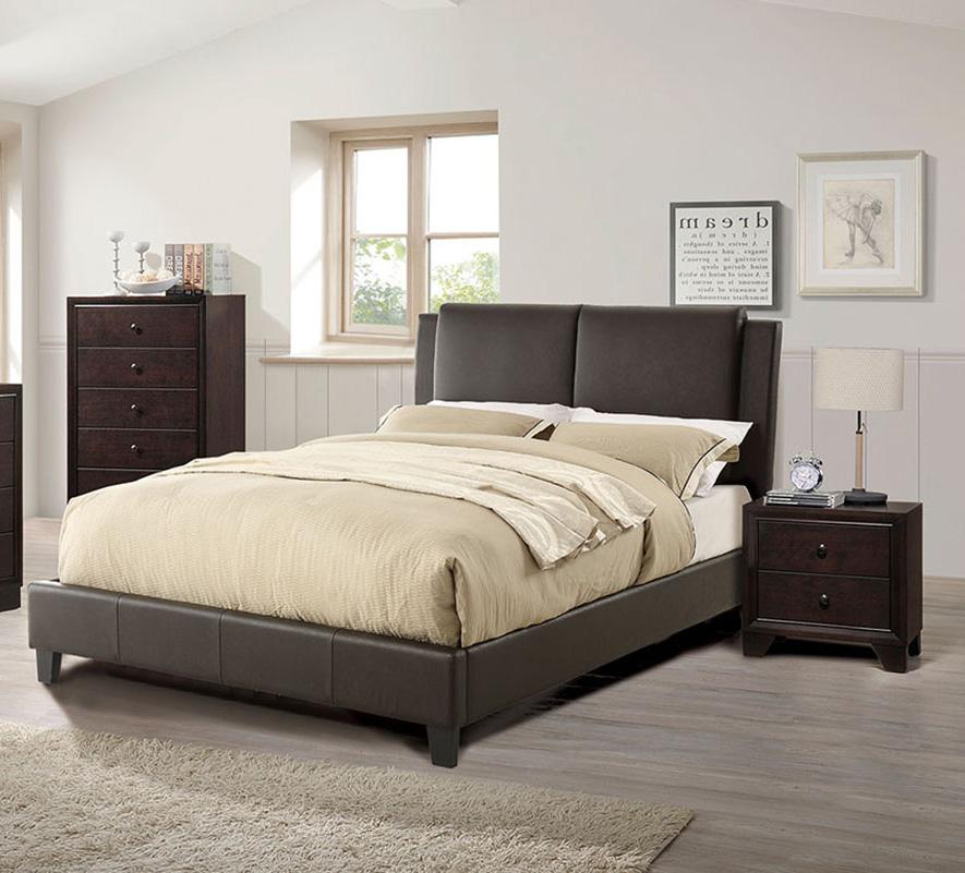 

    
Modern Brown Faux Leather Upholstered Eastern King Bed F9336 Poundex
