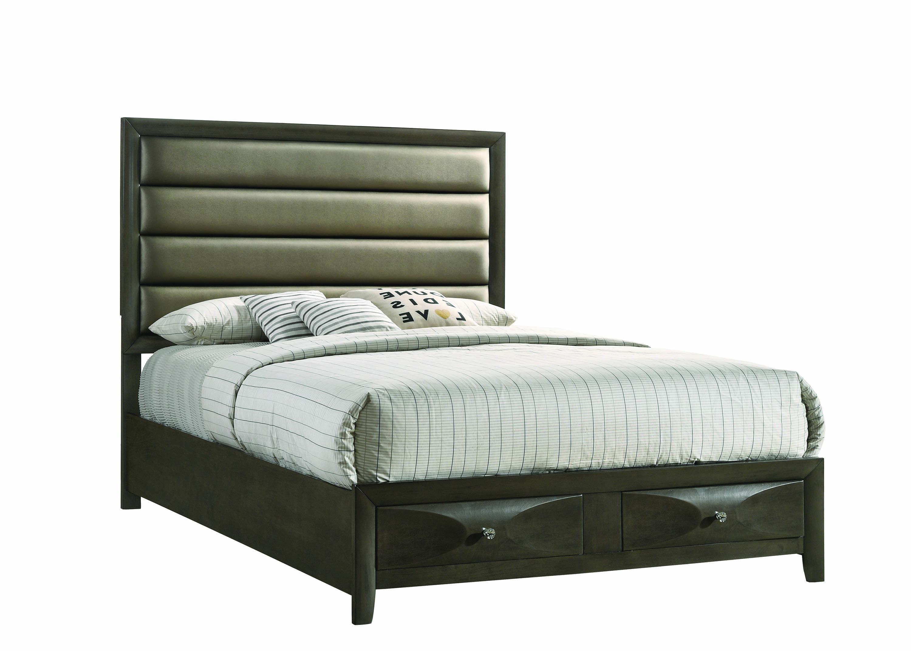 

    
Modern Brown Faux Leather Upholstery E king bed Salano by Coaster
