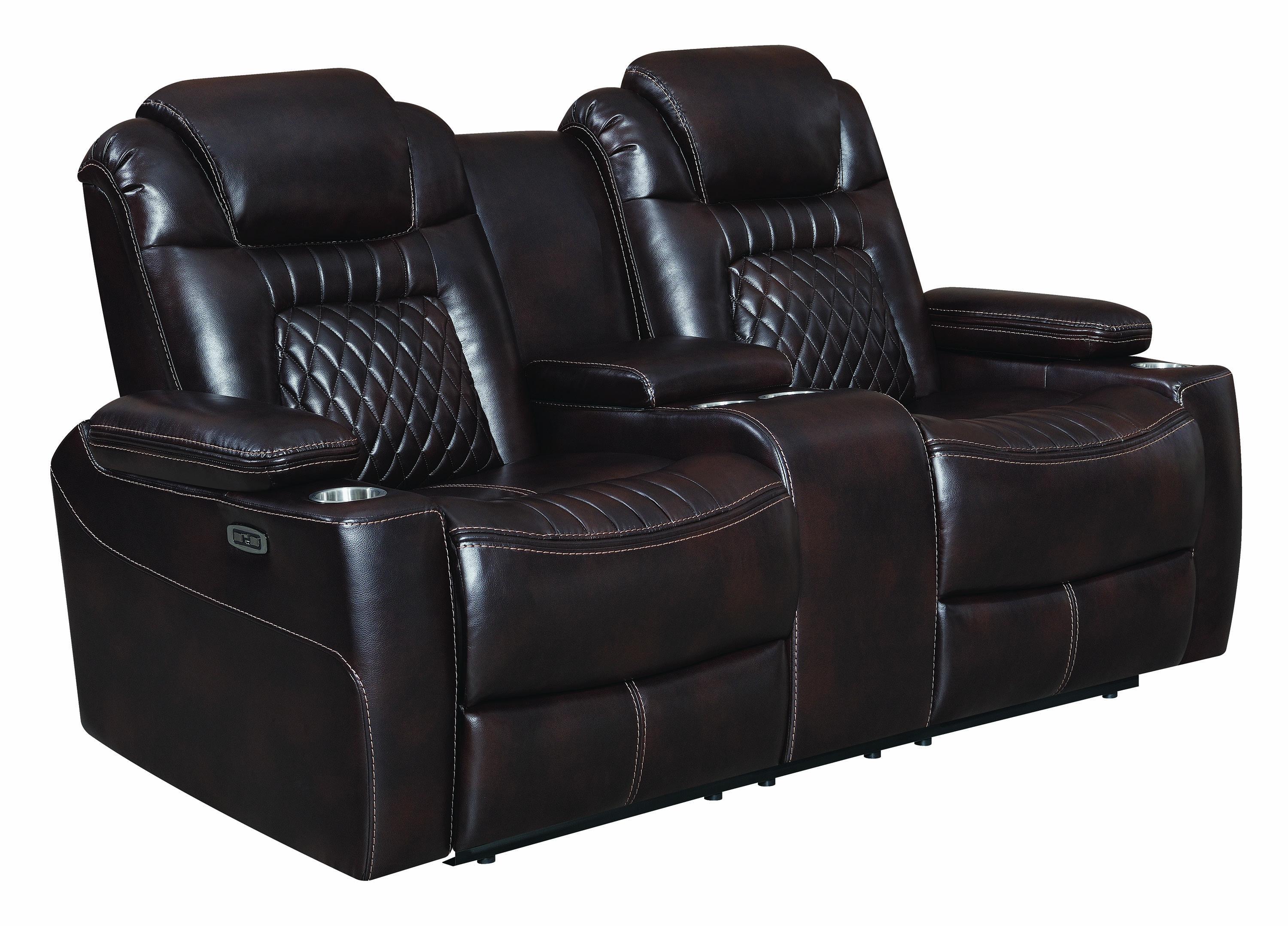 

    
Modern Brown Faux Leather Upholstery Power2 loveseat Korbach by Coaster
