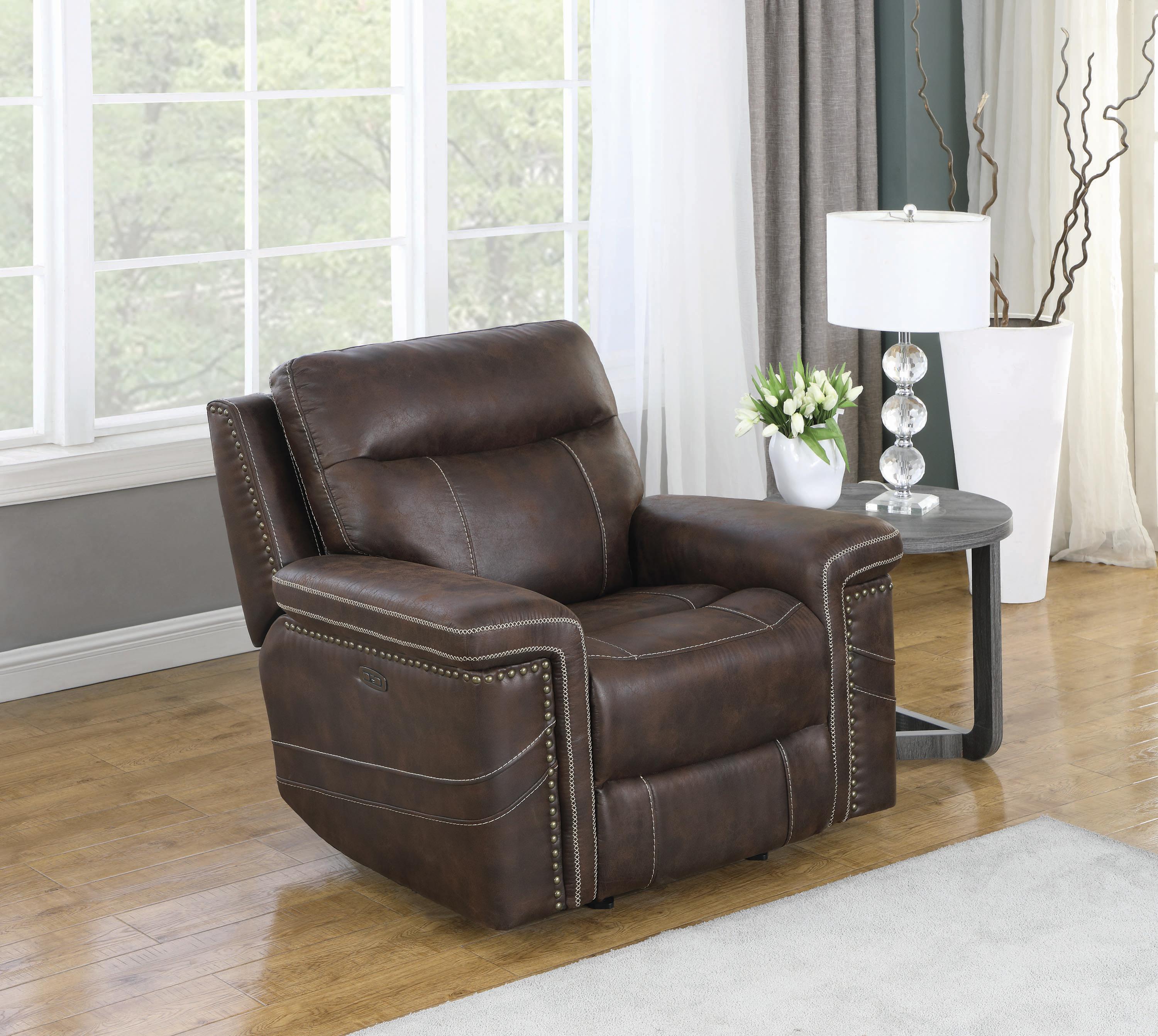 

                    
Buy Modern Brown Faux Suede Power Recliner Coaster 603513PP Wixom
