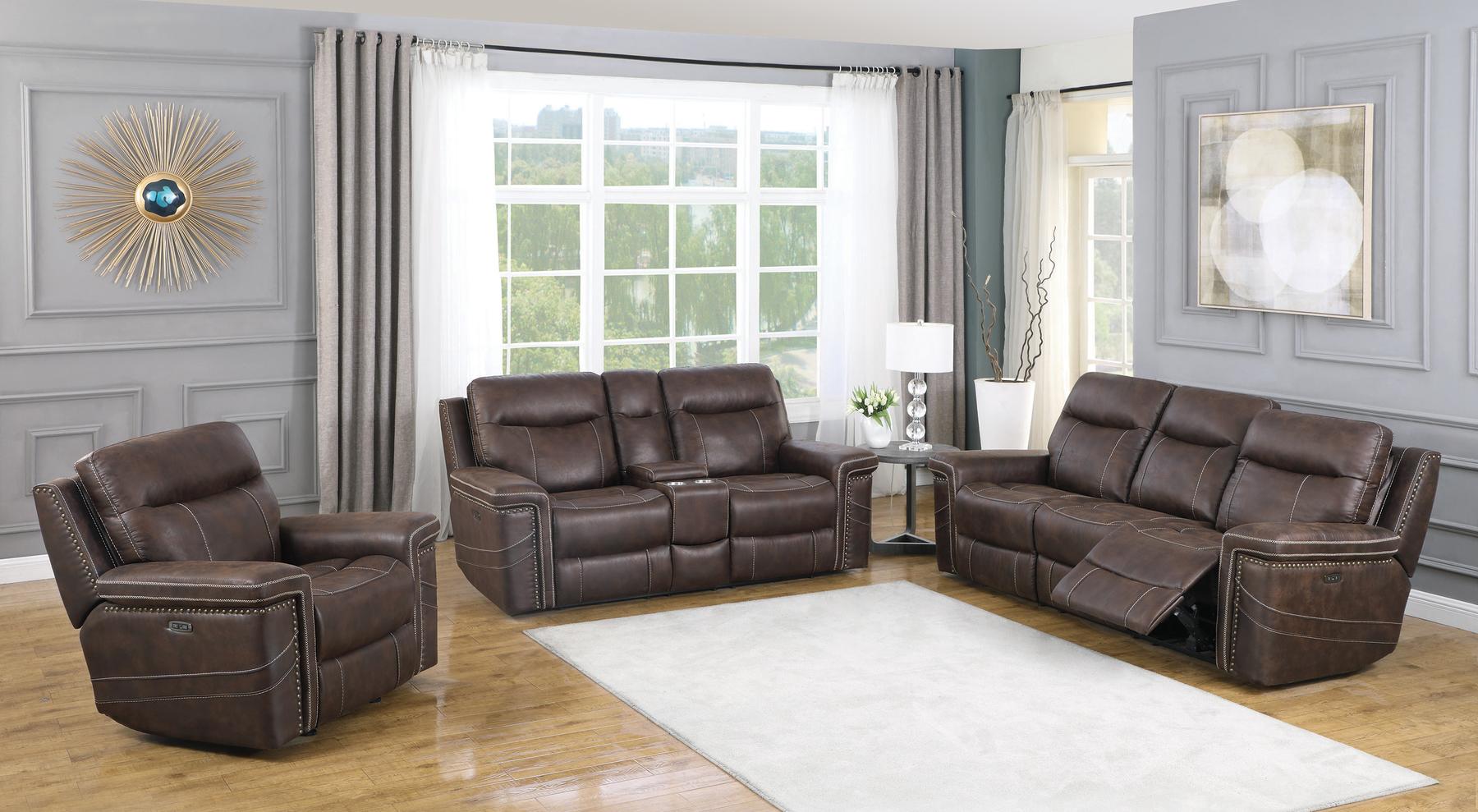 

    
 Shop  Modern Brown Faux Suede Power Reclining Loveseat Coaster 603512PP Wixom
