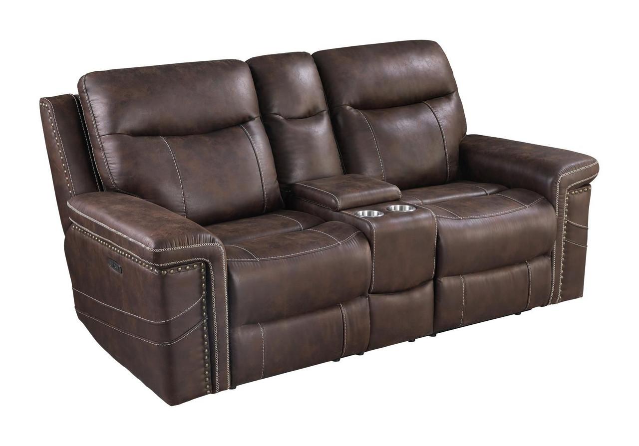 

    
Modern Brown Faux Suede Power Reclining Loveseat Coaster 603512PP Wixom
