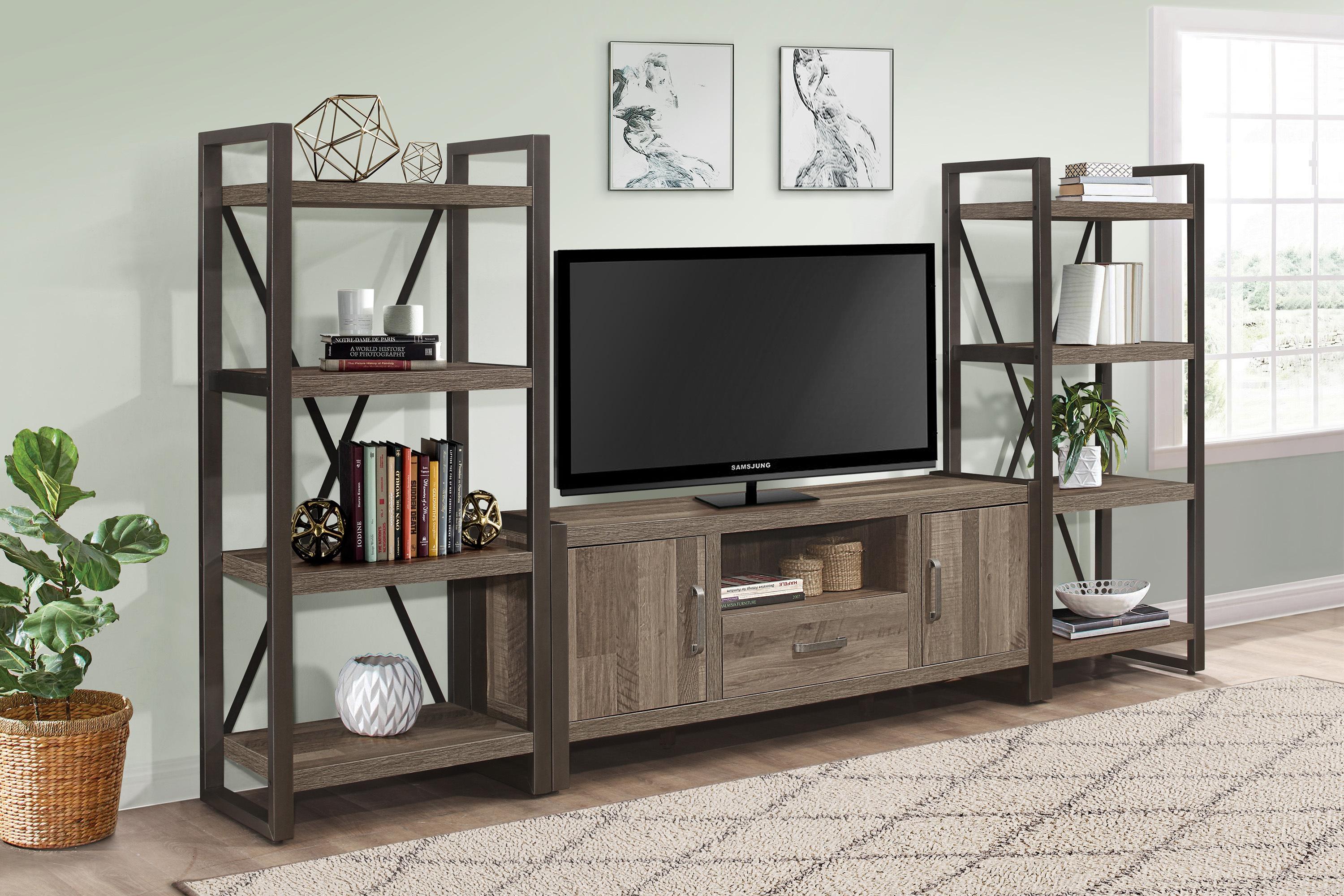 Modern TV Stand Set 36060NM-63T-3PC Dogue 36060NM-63T-3PC in Gunmetal, Brown 