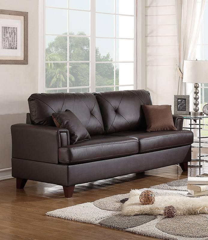 

    
Brown Genuine Leather Sofa Loveseat Set 2-Pcs F6878 Poundex Modern
