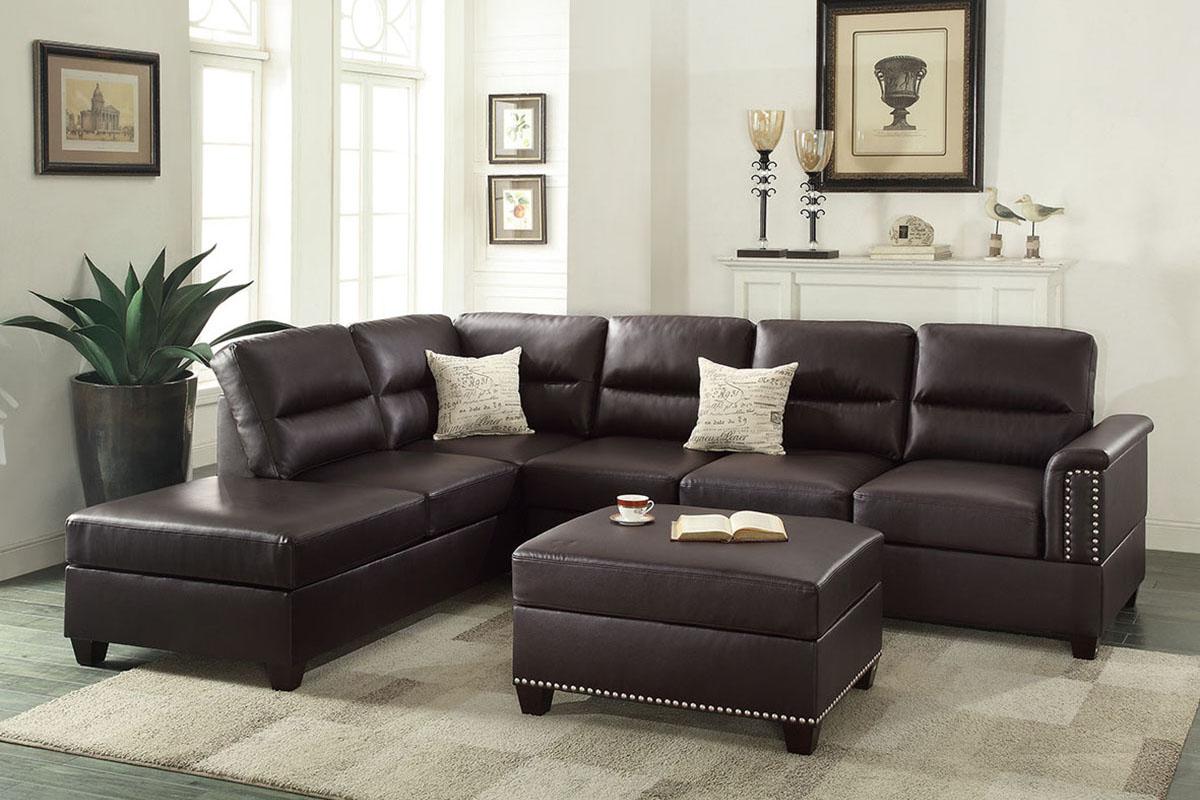 Modern Sectional Sofa Set F7609 F7609 in Brown Faux Leather
