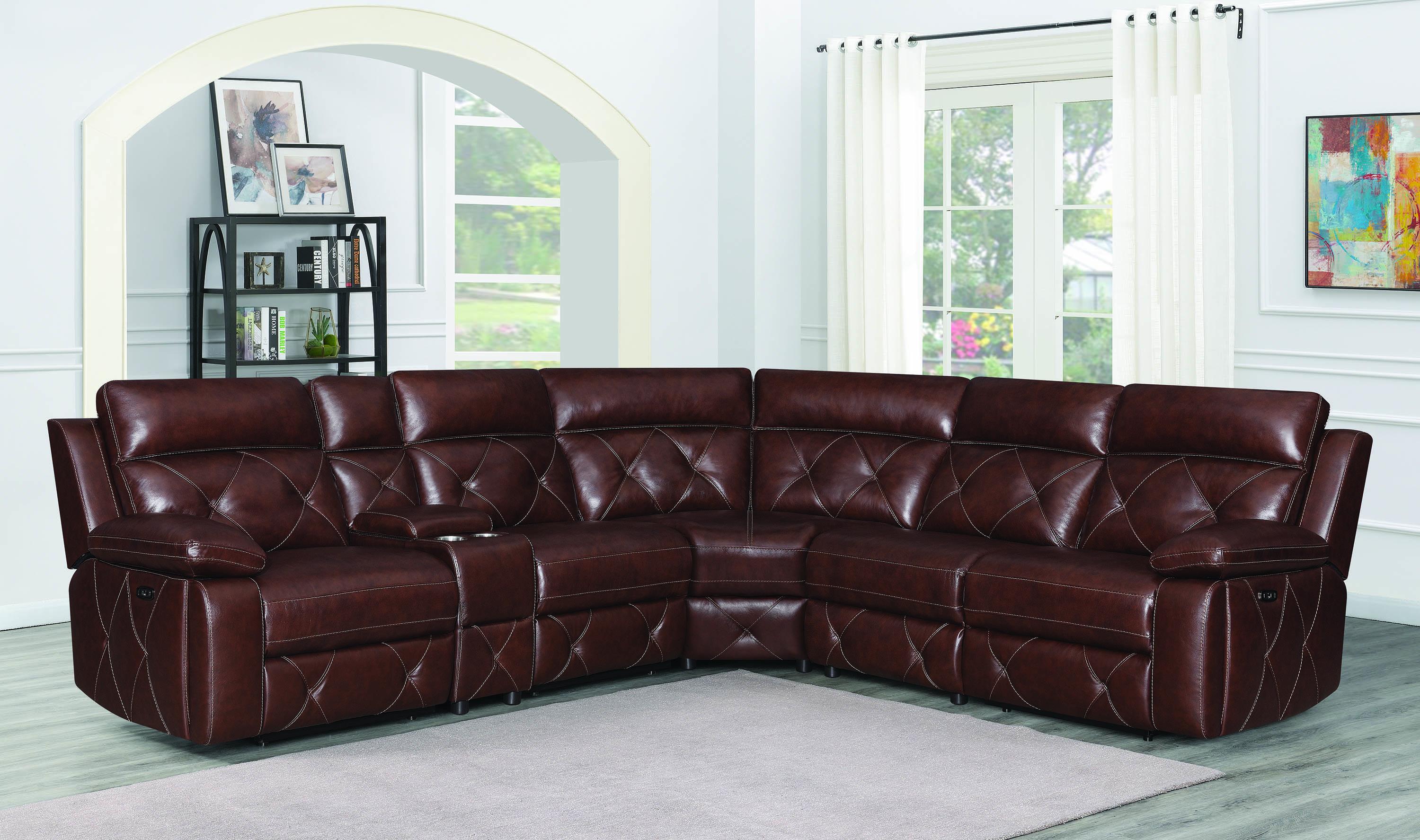 

    
 Order  Contemporary Chocolate Leather 6-piece Power Sectional Coaster 603440PP Chester
